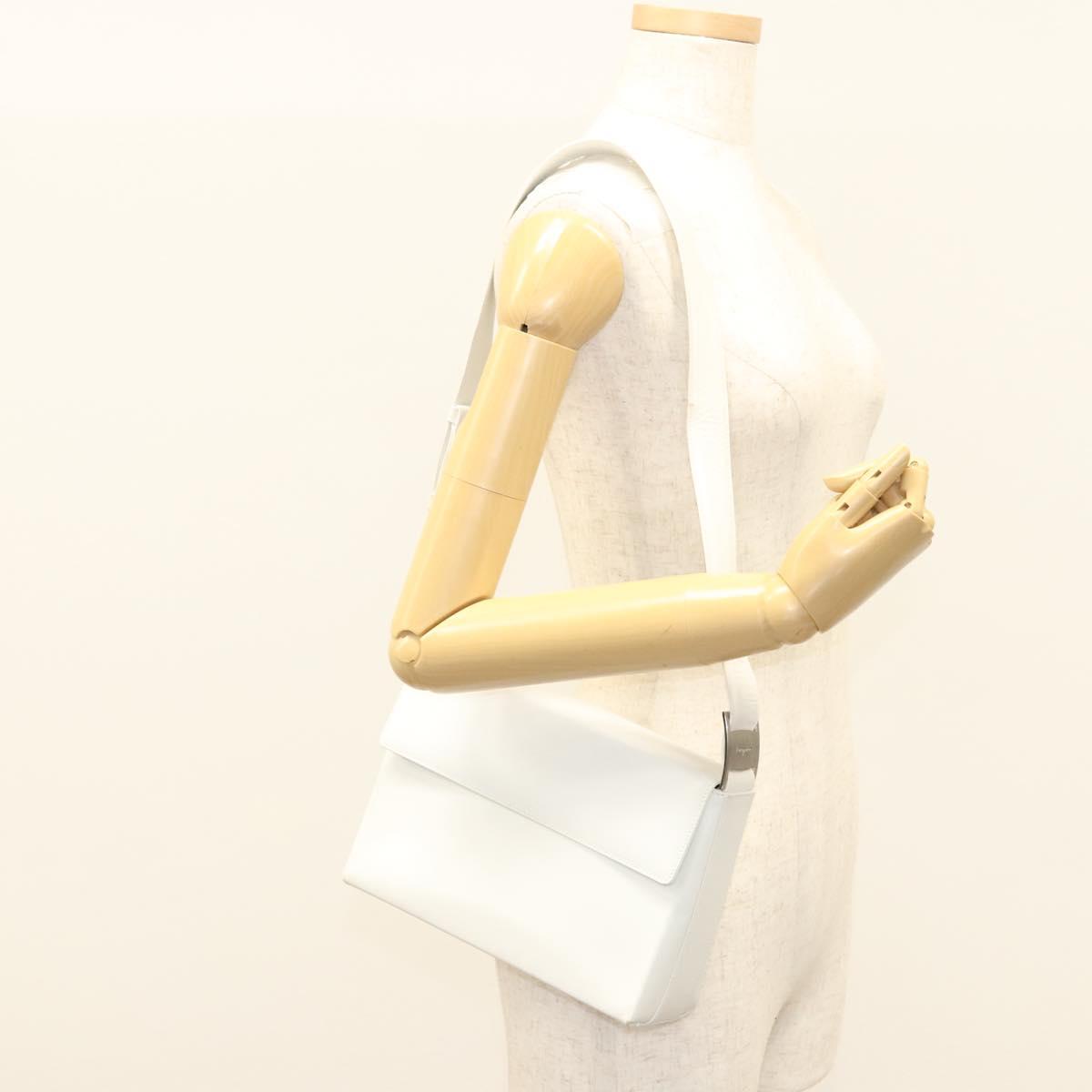 Salvatore Ferragamo Shoulder Bag Leather White Silver Auth 125994