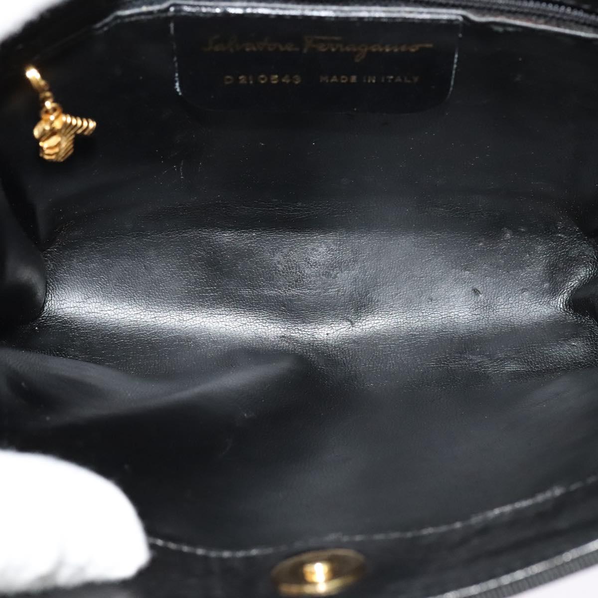 Salvatore Ferragamo Chain Shoulder Bag Leather Black Gold Auth 125995