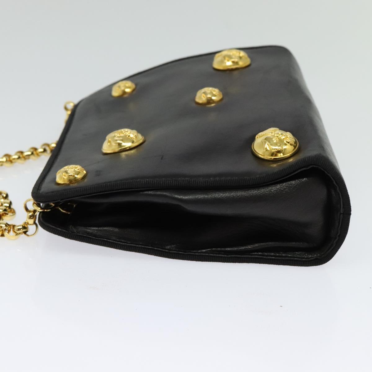 Salvatore Ferragamo Chain Shoulder Bag Leather Black Gold Auth 125995