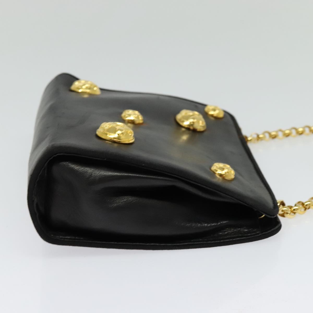Salvatore Ferragamo Chain Shoulder Bag Leather Black Gold Auth 125995