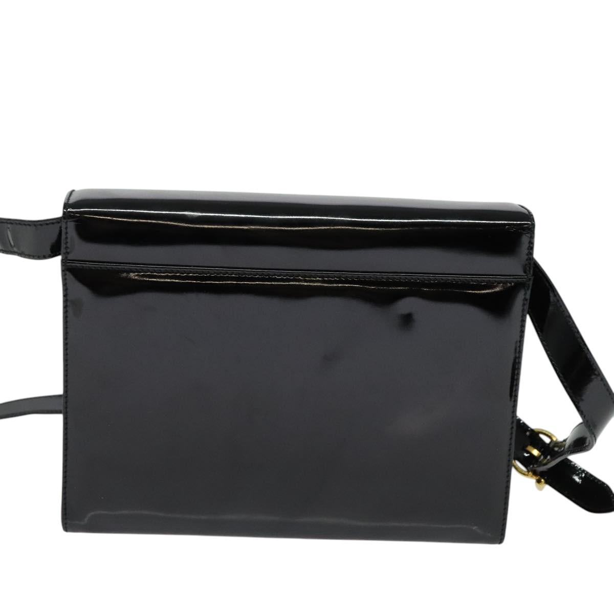 Salvatore Ferragamo Shoulder Bag Enamel Black Gold Auth 125997