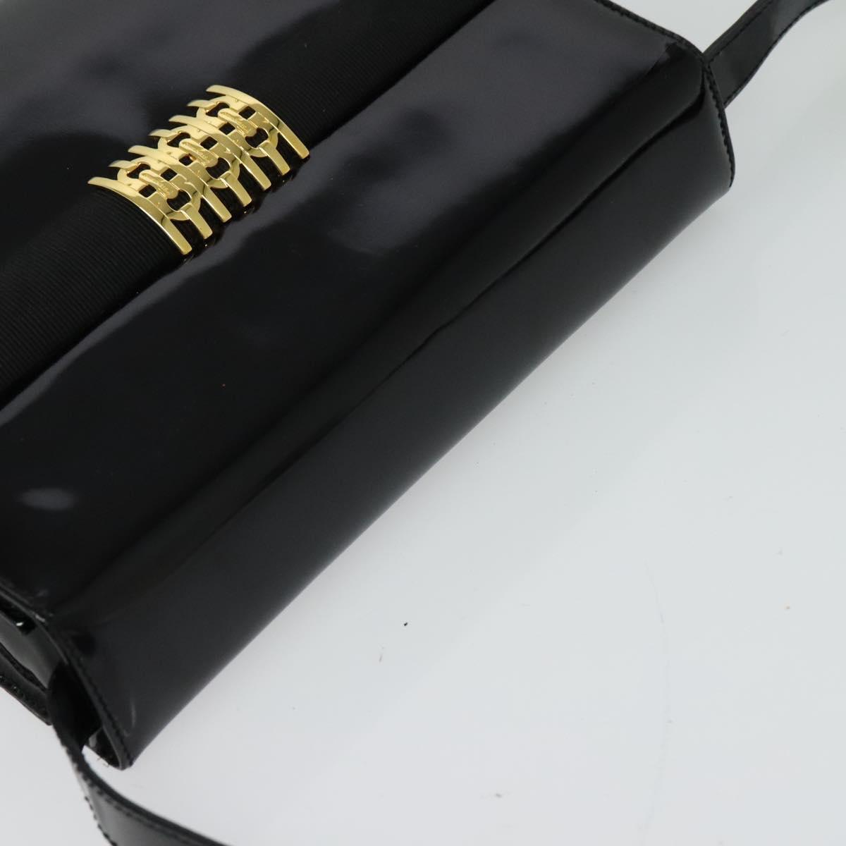 Salvatore Ferragamo Shoulder Bag Enamel Black Gold Auth 125997
