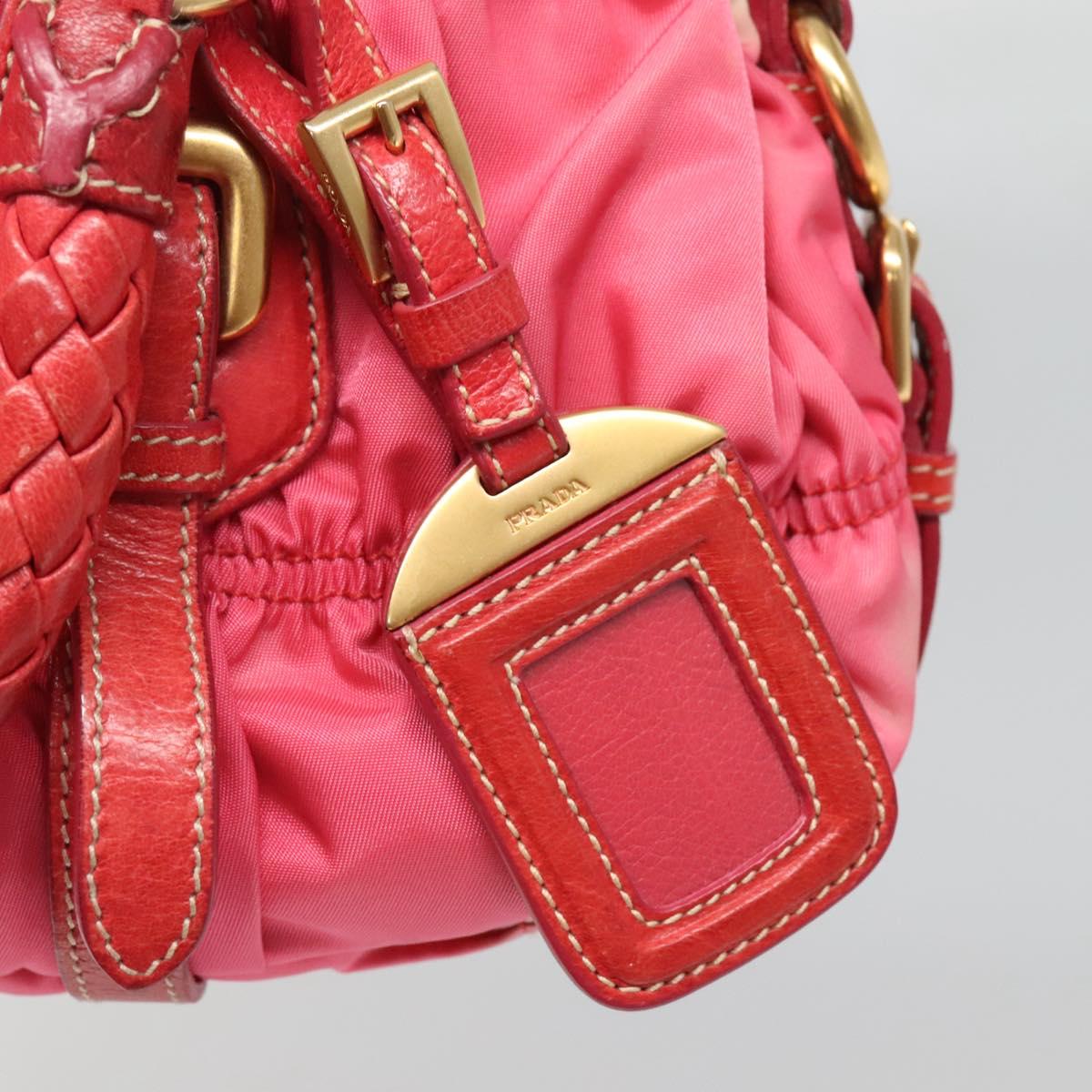 PRADA Hand Bag Nylon 2way Pink Gold Auth 125998