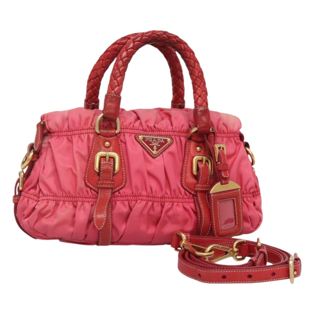 PRADA Hand Bag Nylon 2way Pink Gold Auth 125998