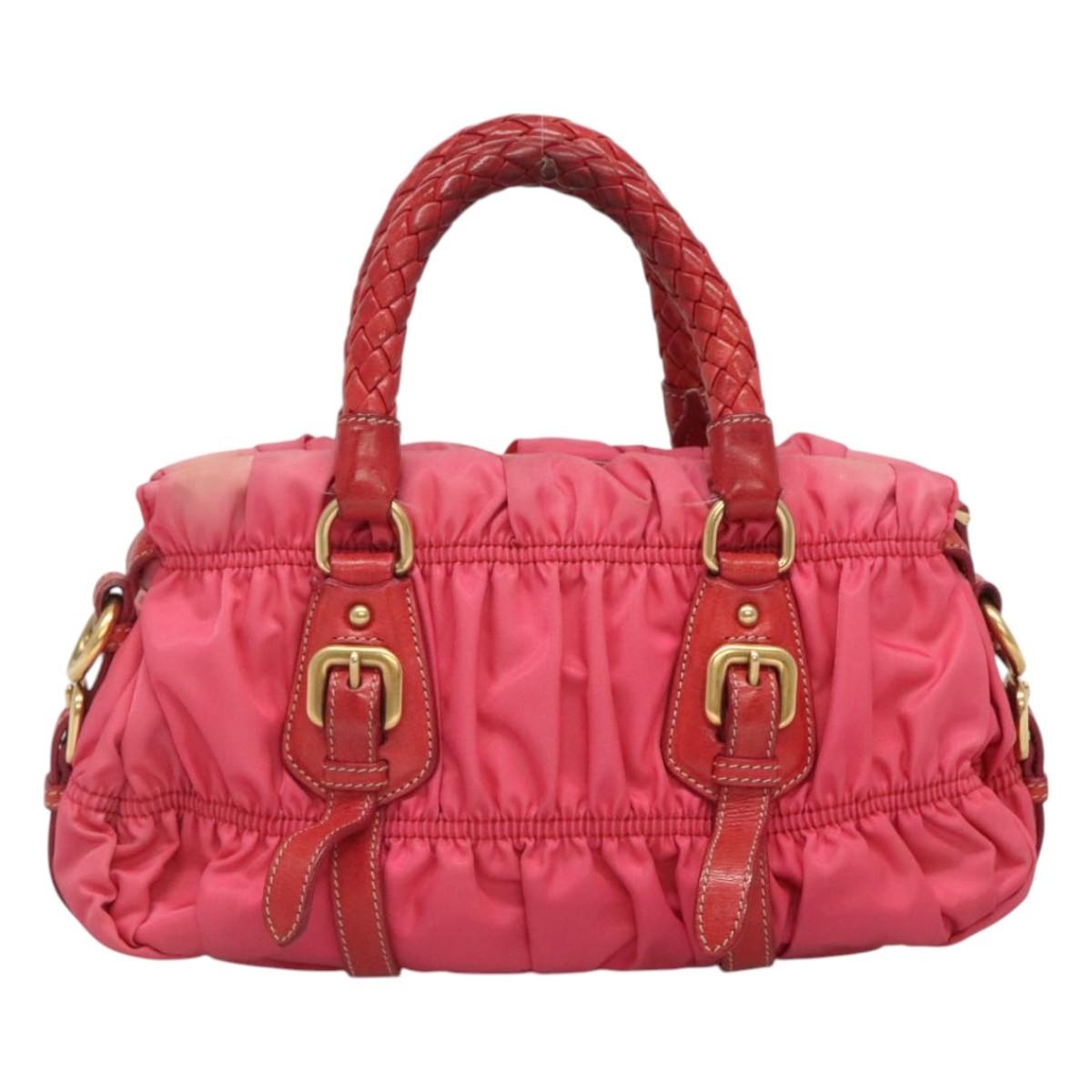 PRADA Hand Bag Nylon 2way Pink Gold Auth 125998