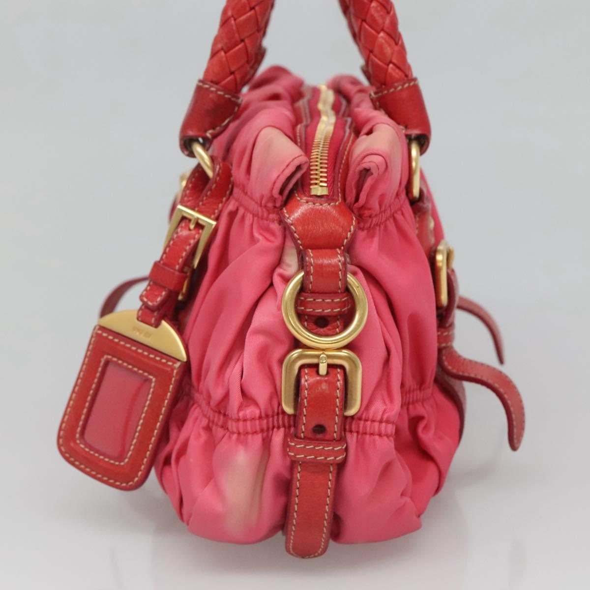 PRADA Hand Bag Nylon 2way Pink Gold Auth 125998