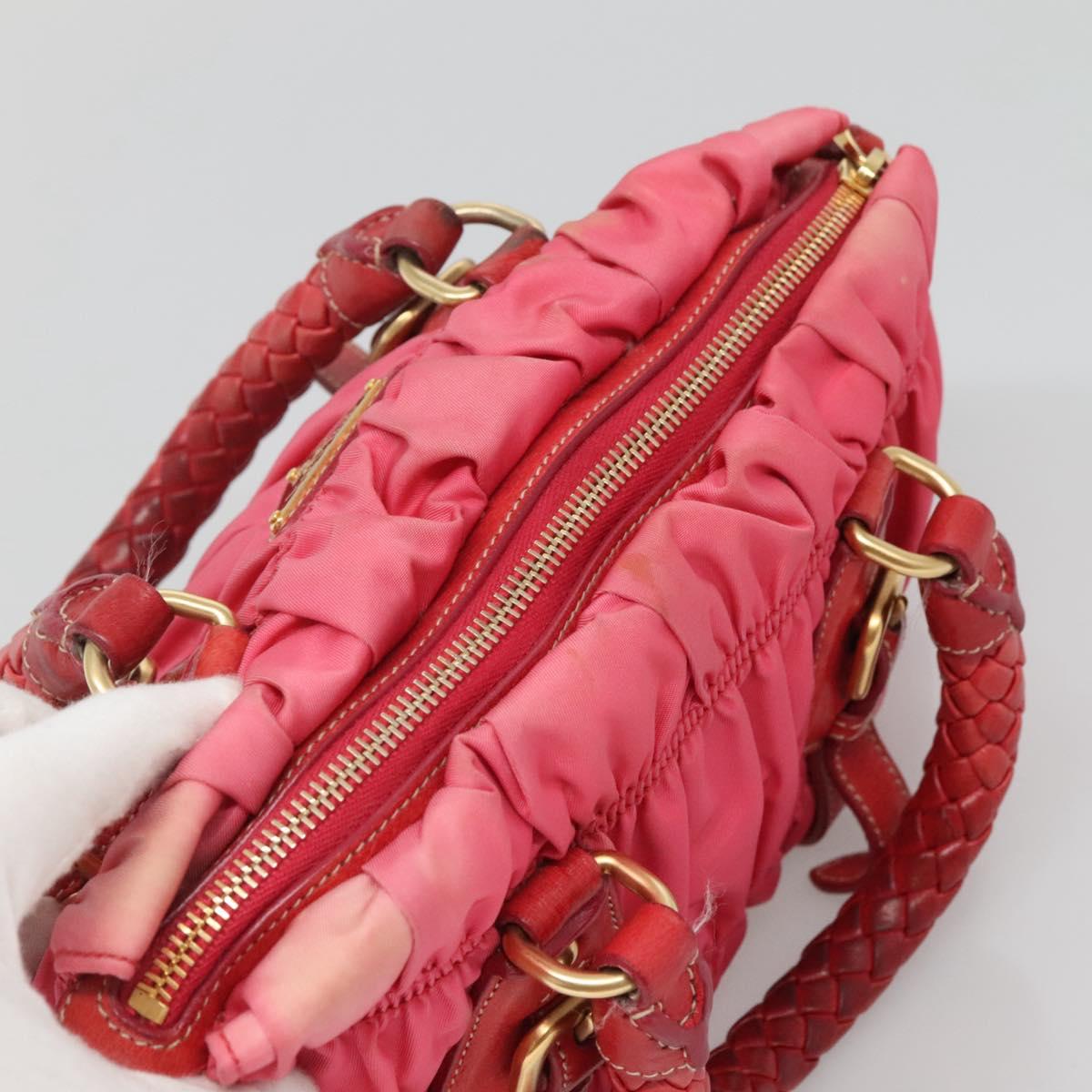 PRADA Hand Bag Nylon 2way Pink Gold Auth 125998