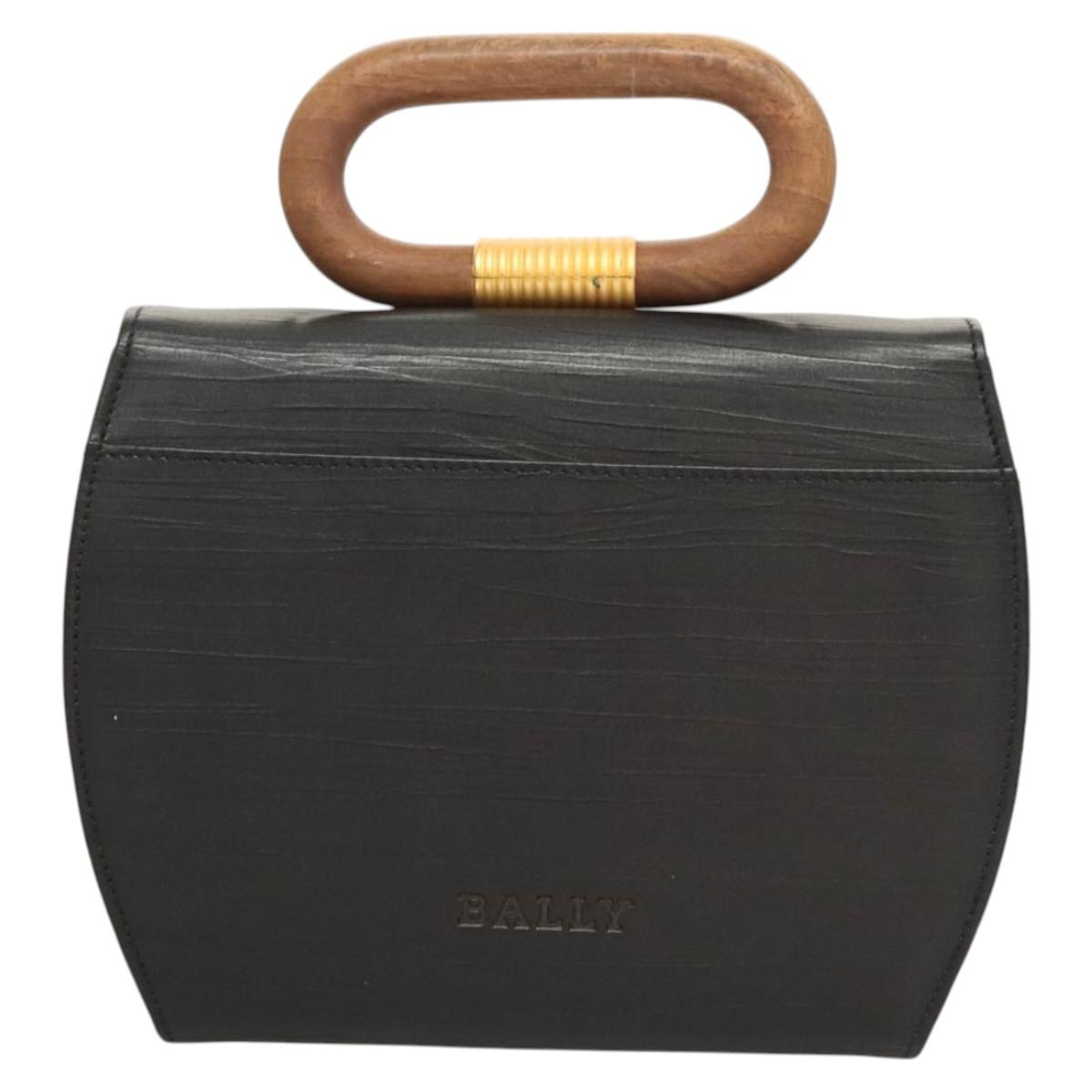BALLY Hand Bag Leather Black Gold Auth 126005