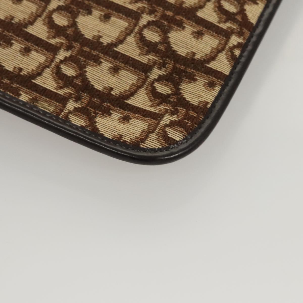 Christian Dior Trotter Canvas Clutch Bag Brown Gold Auth 126019