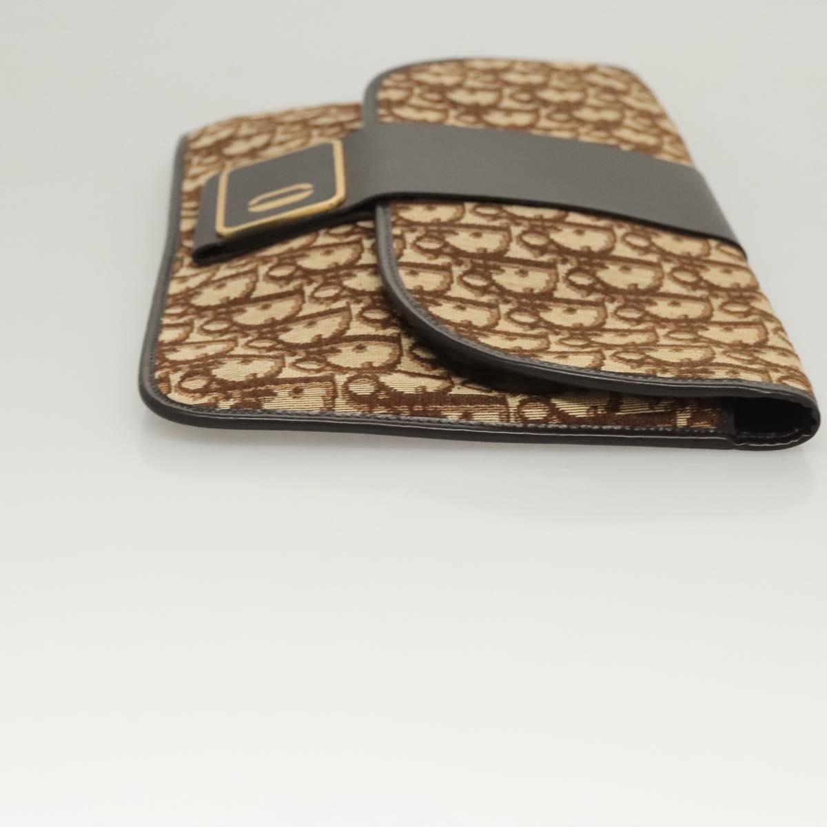 Christian Dior Trotter Canvas Clutch Bag Brown Gold Auth 126019