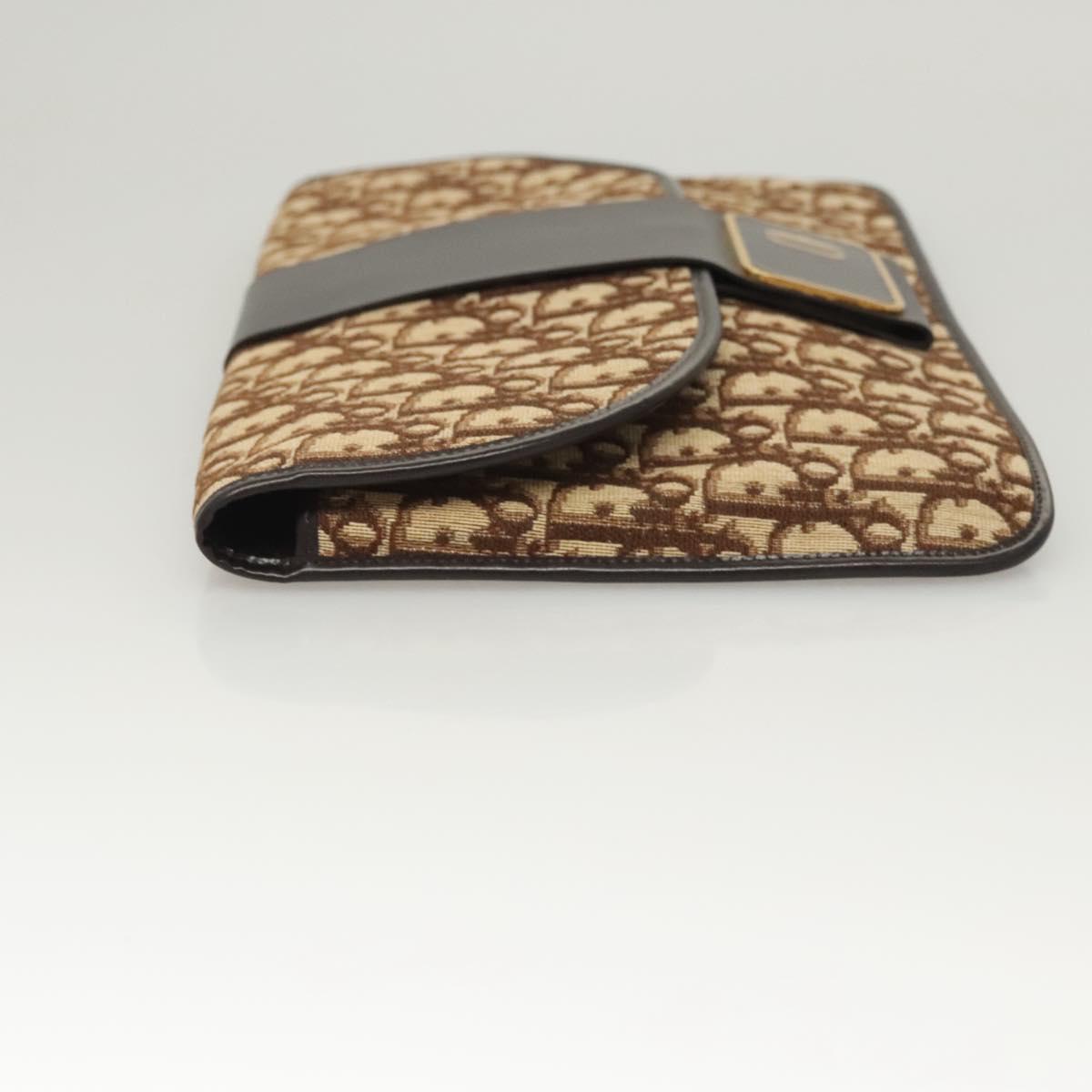Christian Dior Trotter Canvas Clutch Bag Brown Gold Auth 126019