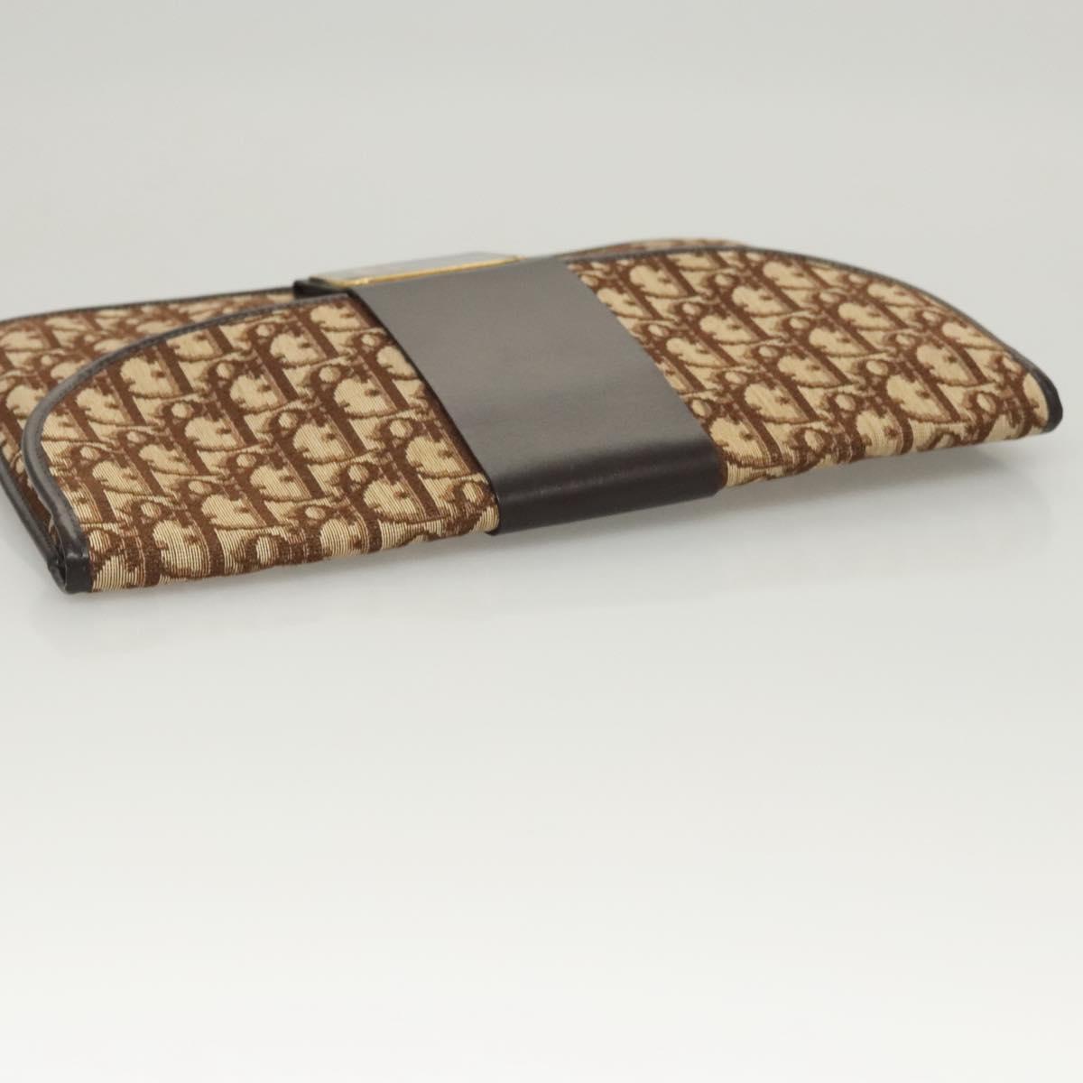 Christian Dior Trotter Canvas Clutch Bag Brown Gold Auth 126019