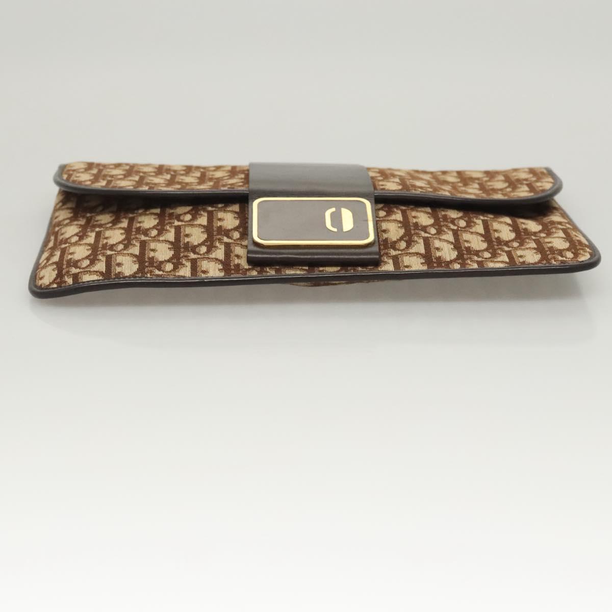 Christian Dior Trotter Canvas Clutch Bag Brown Gold Auth 126019