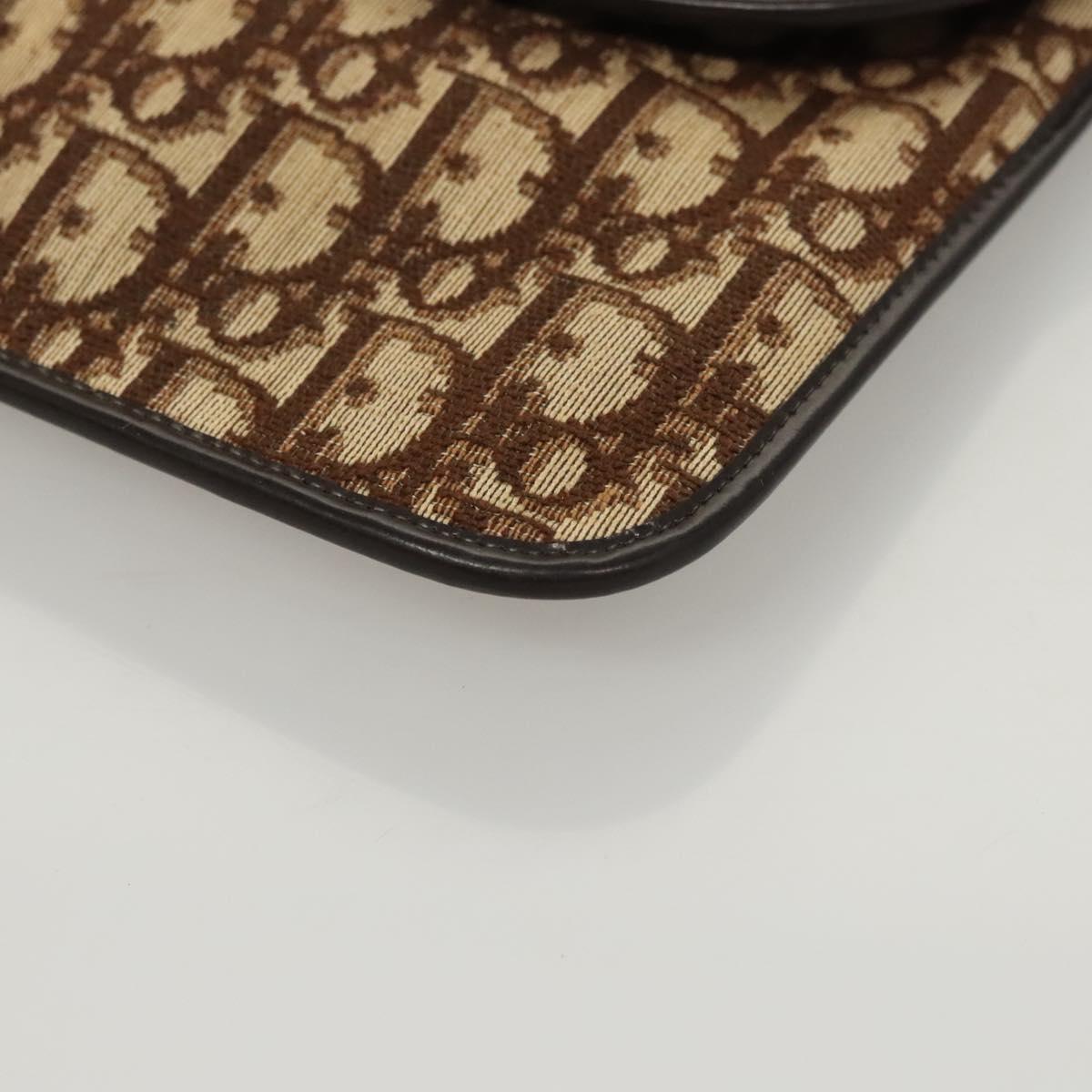 Christian Dior Trotter Canvas Clutch Bag Brown Gold Auth 126019
