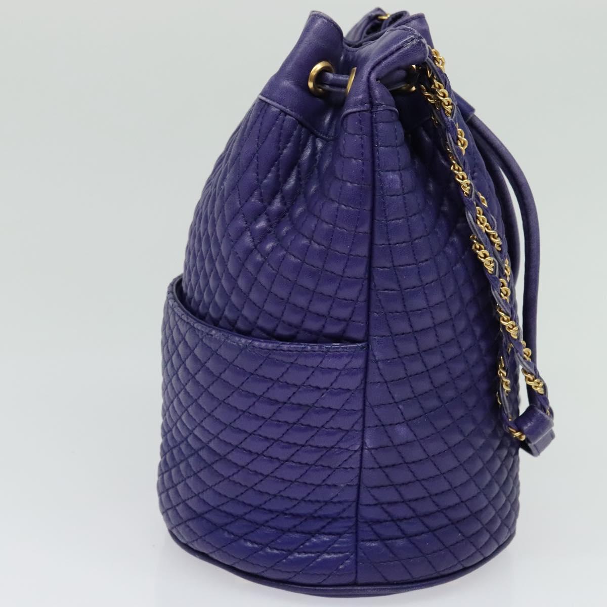 BALLY Shoulder Bag Leather Purple Gold Auth 126020