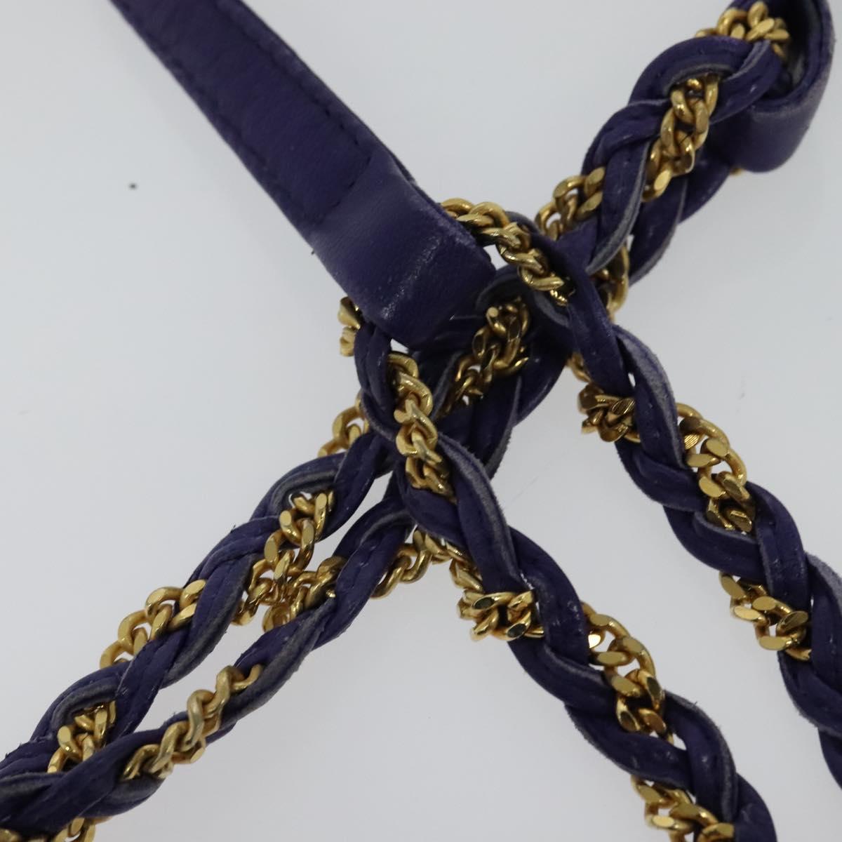 BALLY Shoulder Bag Leather Purple Gold Auth 126020