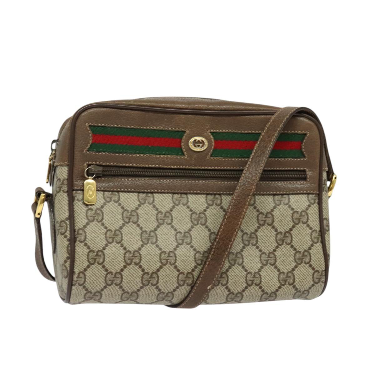 GUCCI GG Supreme Web Sherry Line Bag PVC Brown Gold 98 02 087 Auth 126023