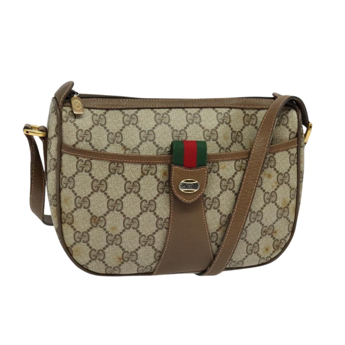 GUCCI GG Supreme Web Sherry Line Bag PVC Brown Gold 89 02 032 Auth 126025