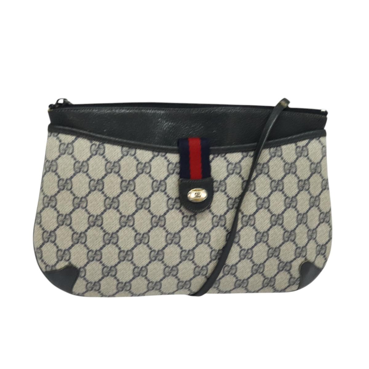GUCCI GG Supreme Sherry Line Shoulder Bag PVC Navy Gold 904 02 026 Auth 126026