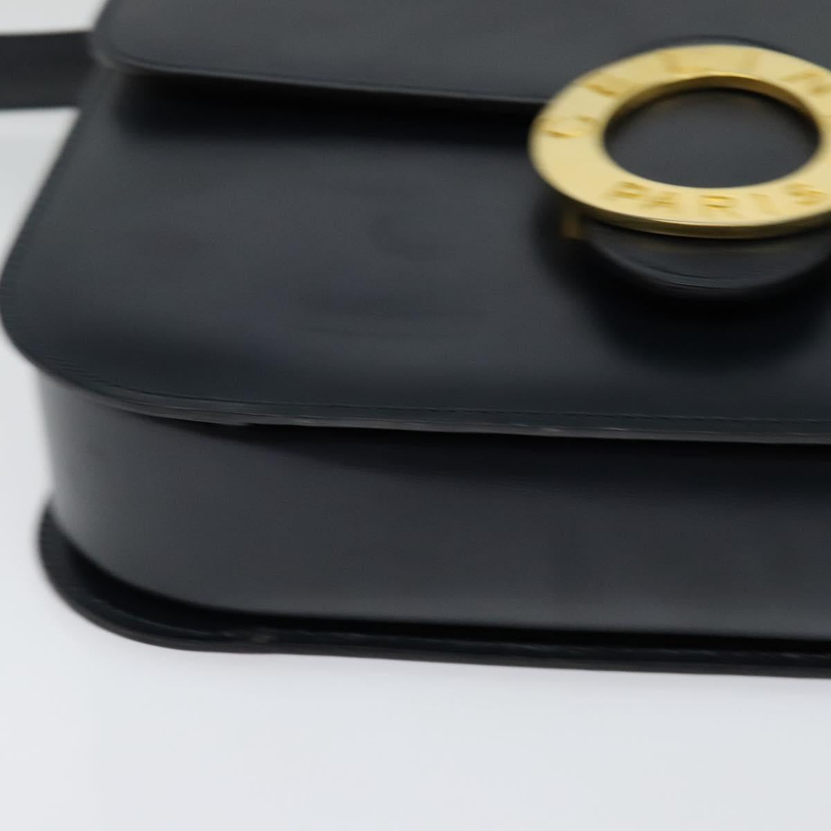 CELINE Circle Shoulder Bag Leather Navy Gold Auth 126033