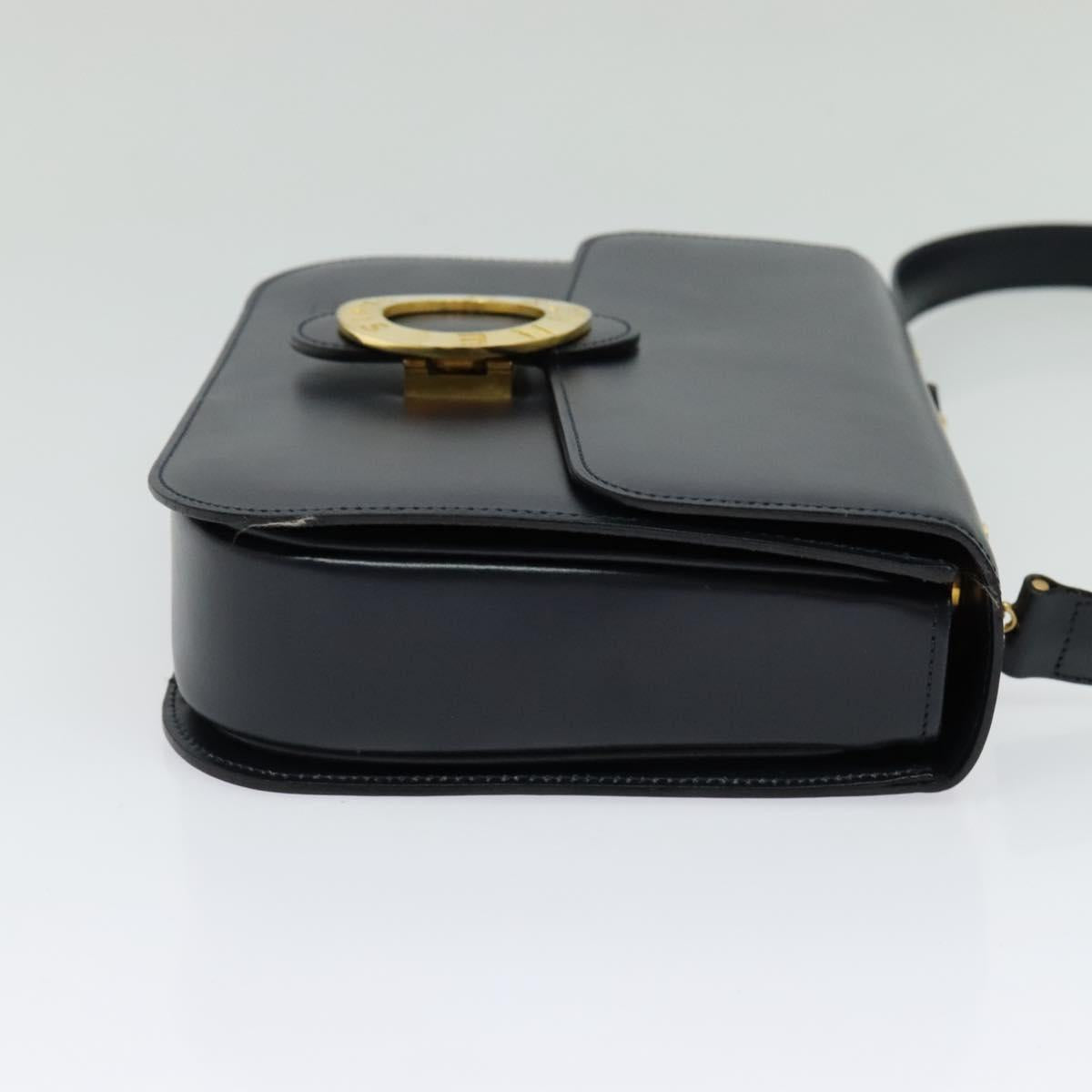 CELINE Circle Shoulder Bag Leather Navy Gold Auth 126033