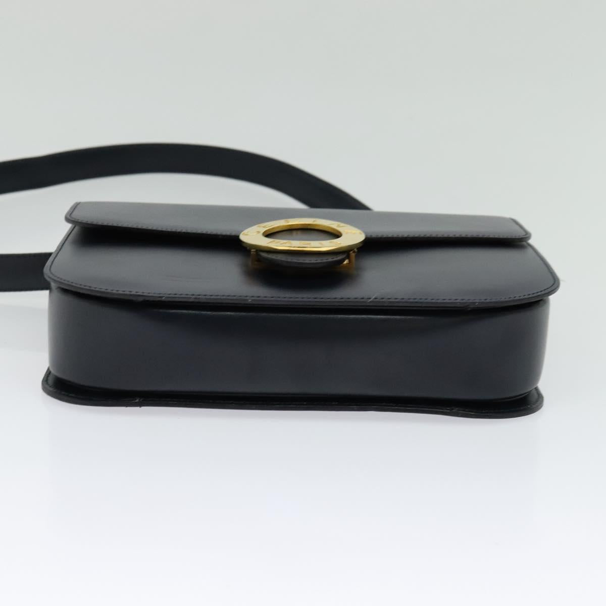 CELINE Circle Shoulder Bag Leather Navy Gold Auth 126033