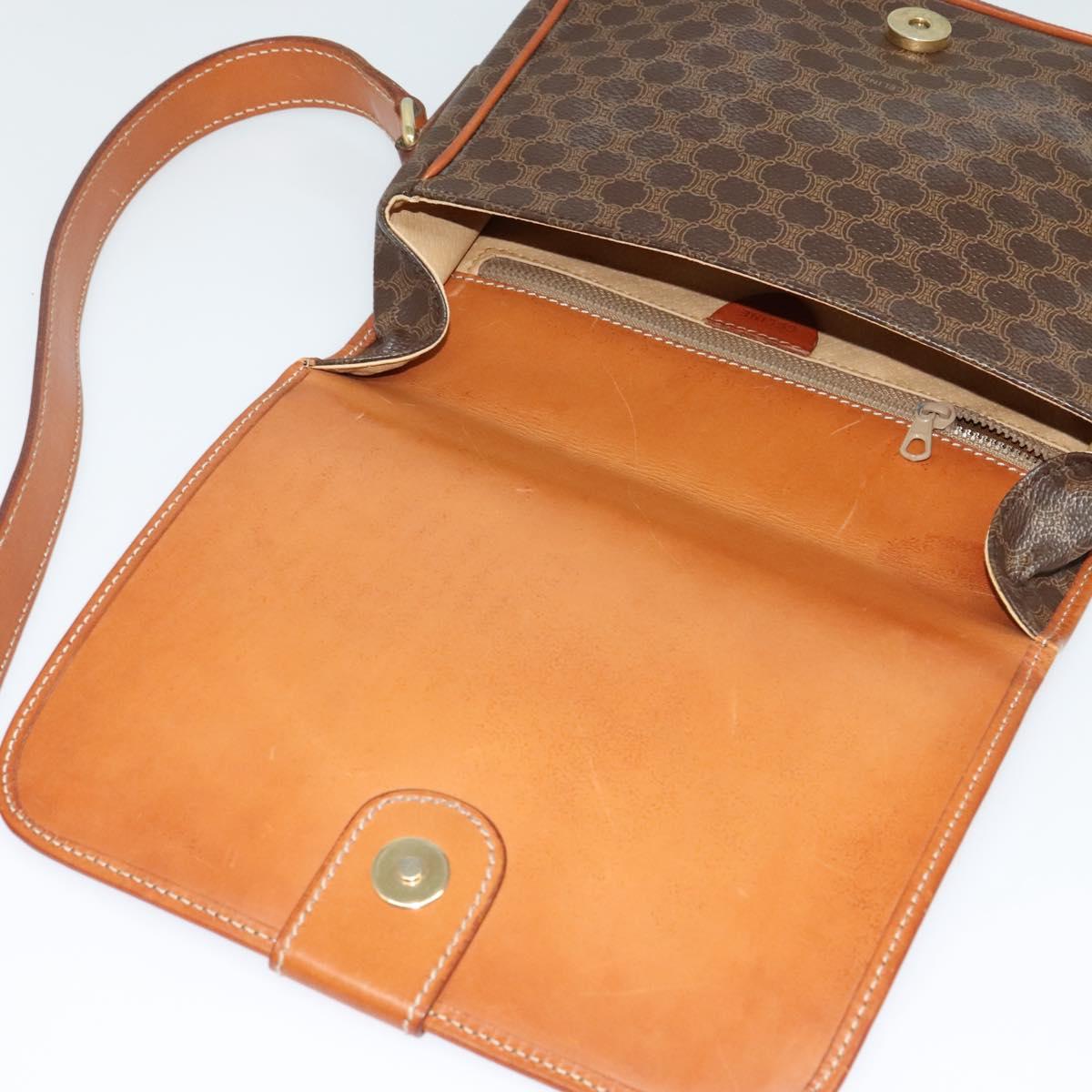 CELINE Macadam Canvas Shoulder Bag PVC Leather Brown Gold Auth 126035