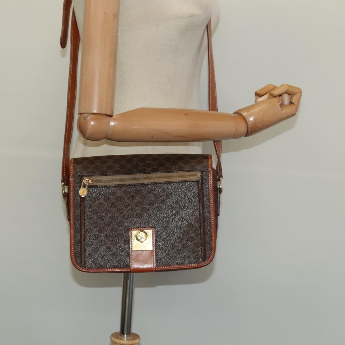 CELINE Macadam Canvas Shoulder Bag PVC Leather Brown Gold Auth 126035