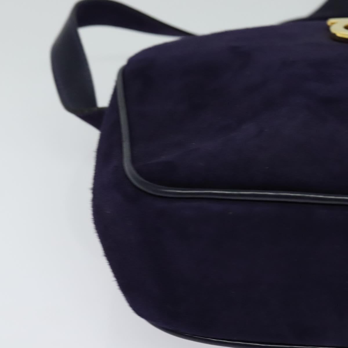 Salvatore Ferragamo Gancini Shoulder Bag Suede Purple Gold Auth 126056