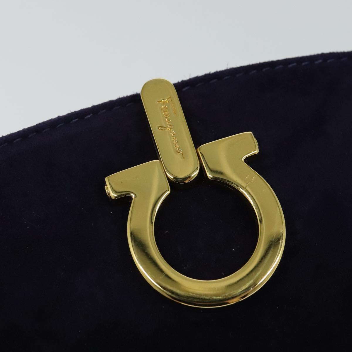 Salvatore Ferragamo Gancini Shoulder Bag Suede Purple Gold Auth 126056