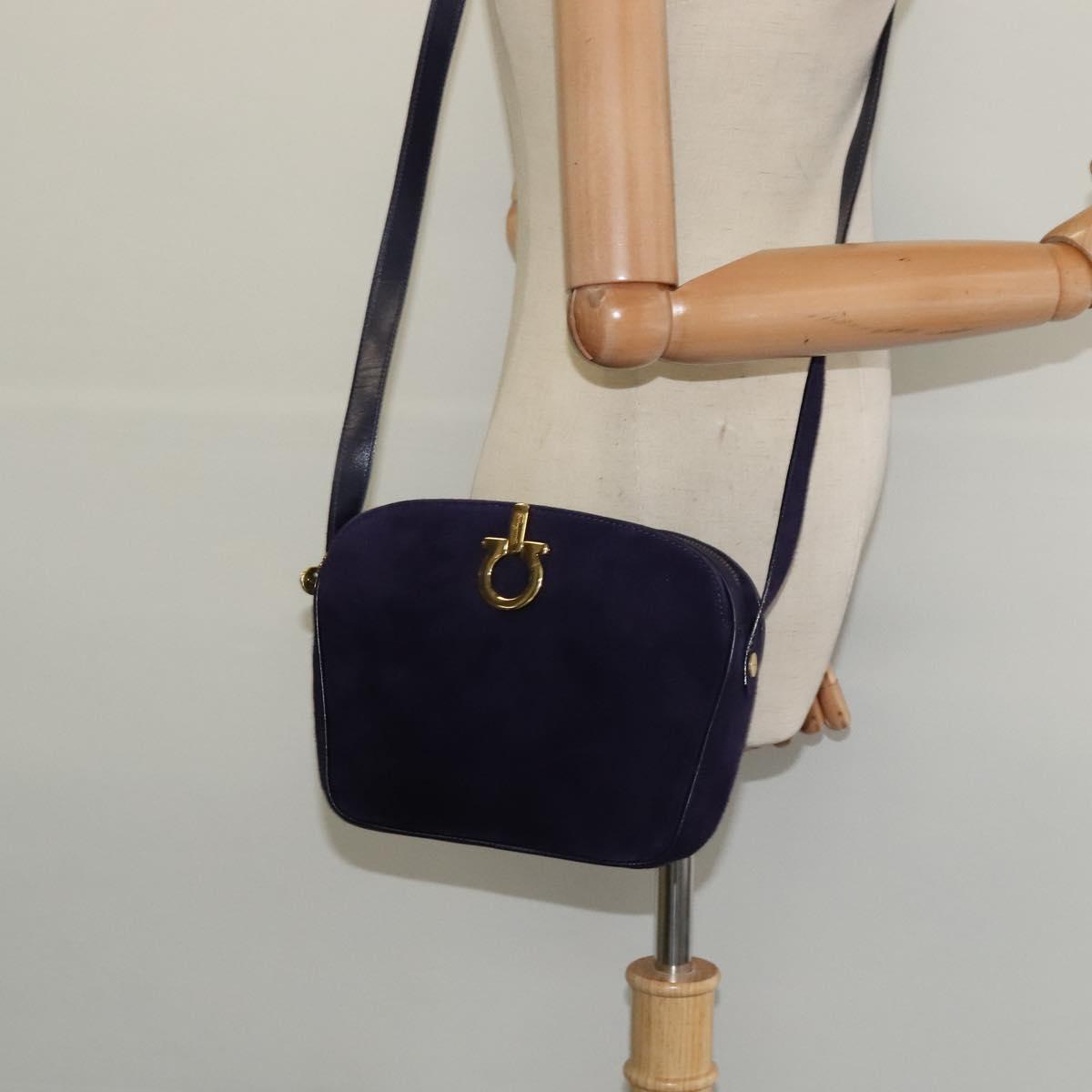 Salvatore Ferragamo Gancini Shoulder Bag Suede Purple Gold Auth 126056