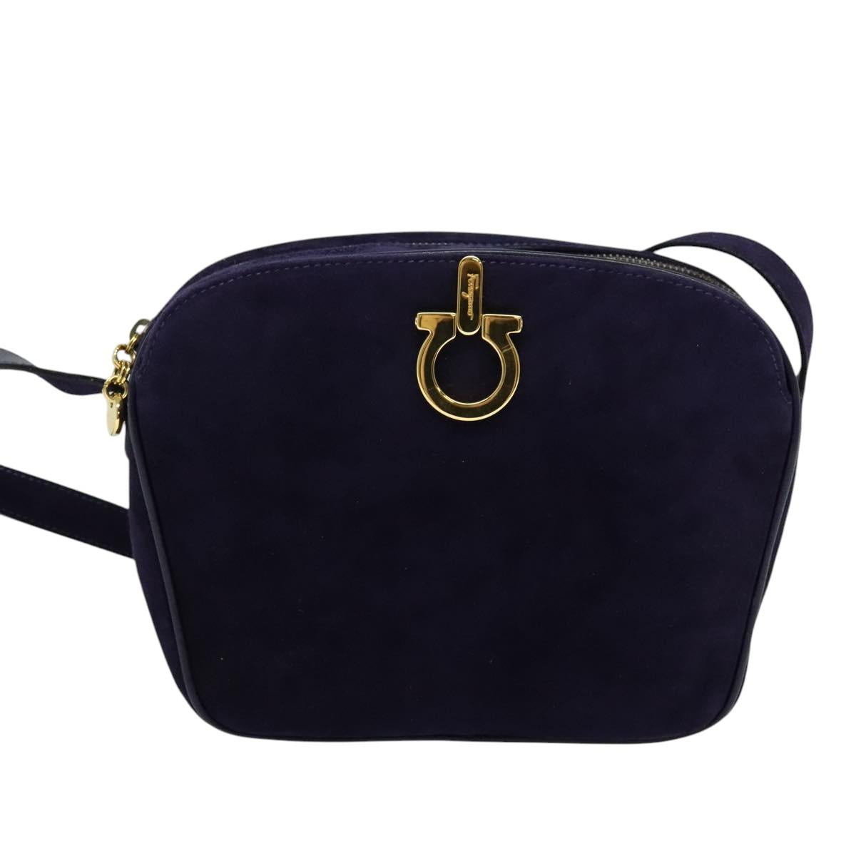 Salvatore Ferragamo Gancini Shoulder Bag Suede Purple Gold Auth 126056