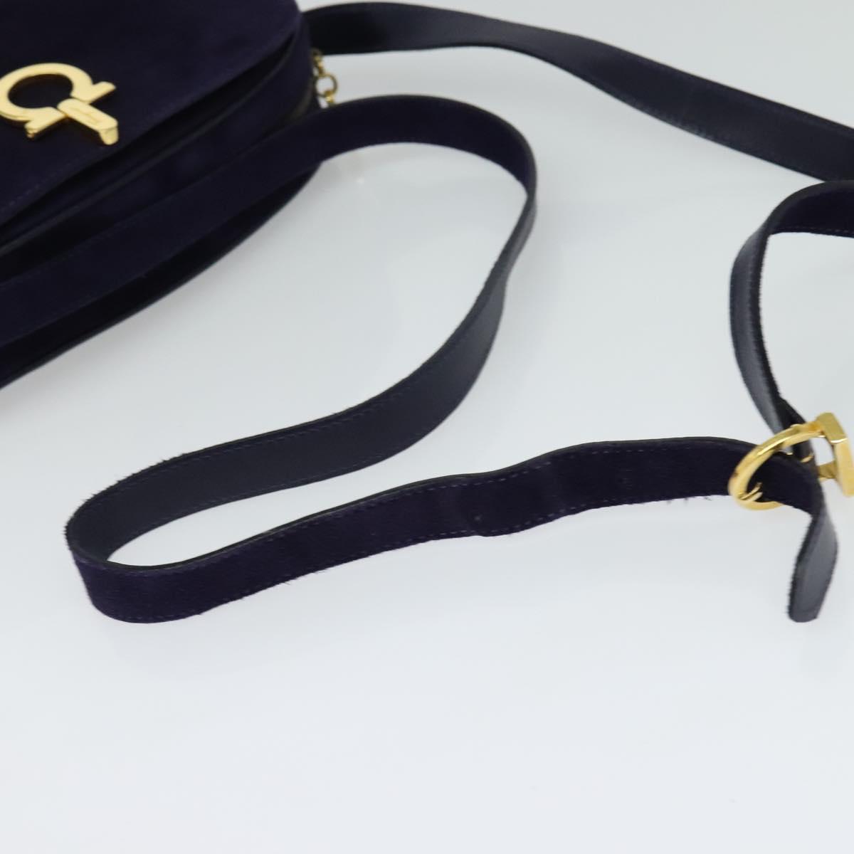 Salvatore Ferragamo Gancini Shoulder Bag Suede Purple Gold Auth 126056