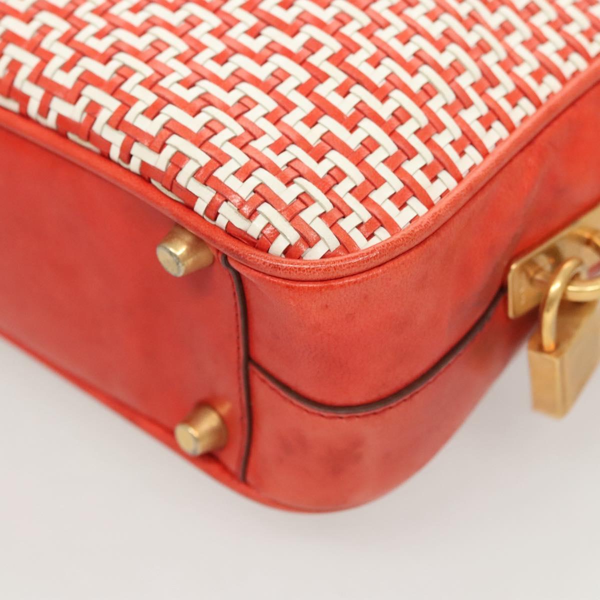 PRADA Hand Bag Leather Orange Gold Auth 126058