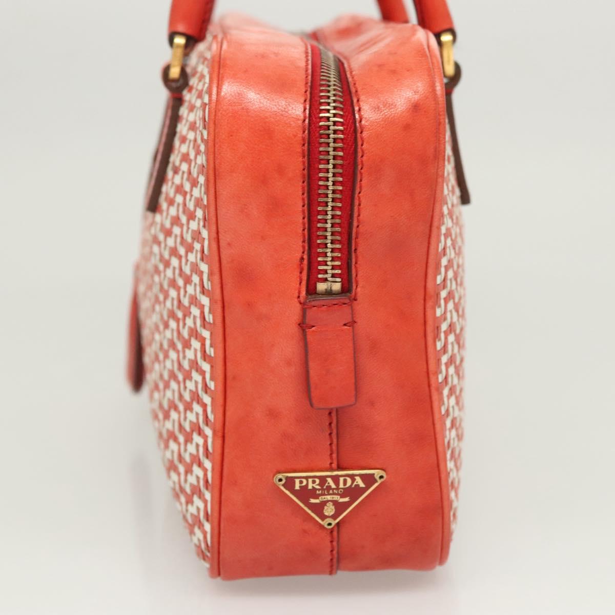 PRADA Hand Bag Leather Orange Gold Auth 126058