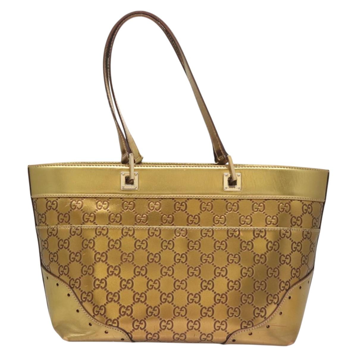 GUCCI GG Canvas Guccissima Hand Bag Leather Gold Tone 145993 Auth 126062