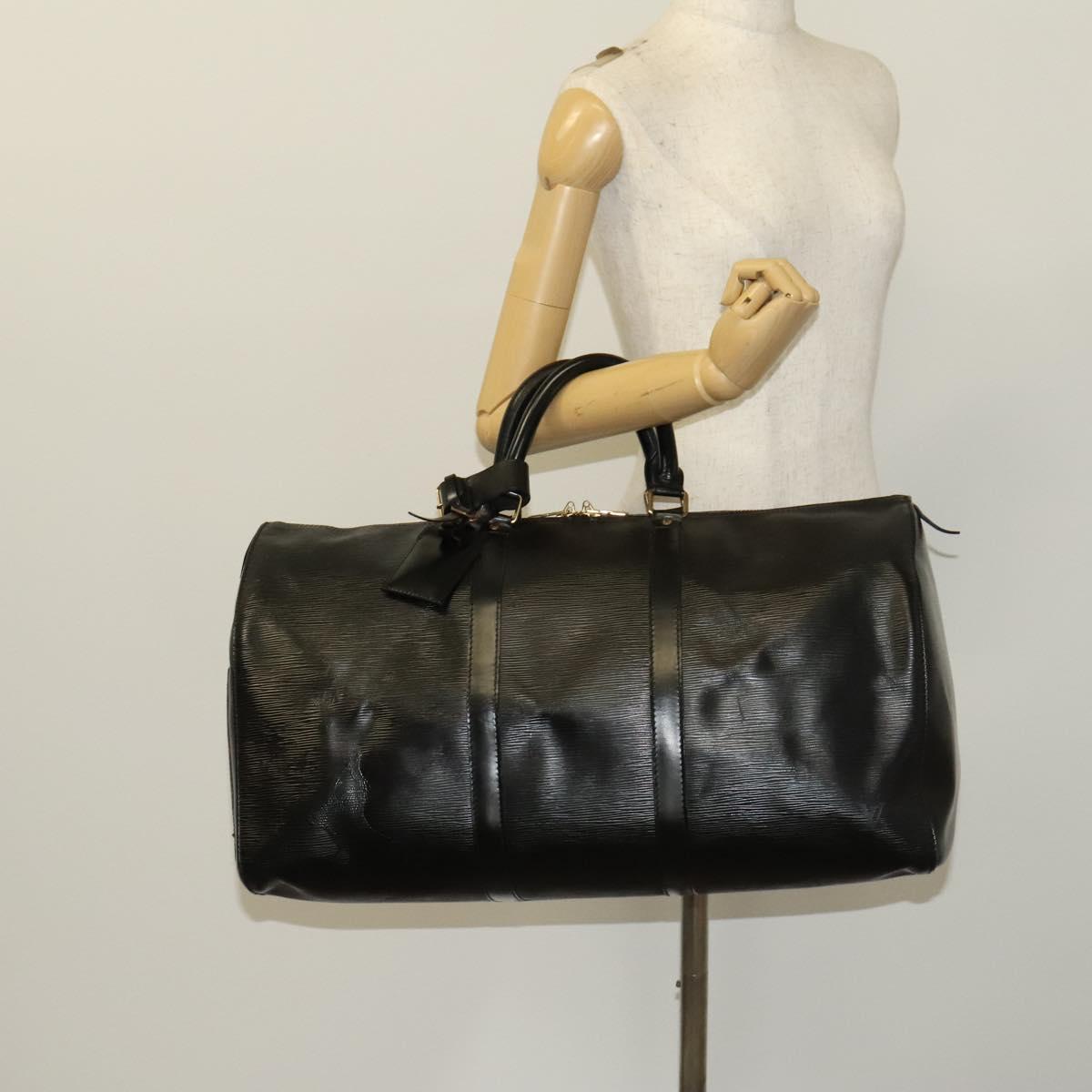 LOUIS VUITTON Epi Keepall 50 Boston Bag Black M42962 LV Auth 126080
