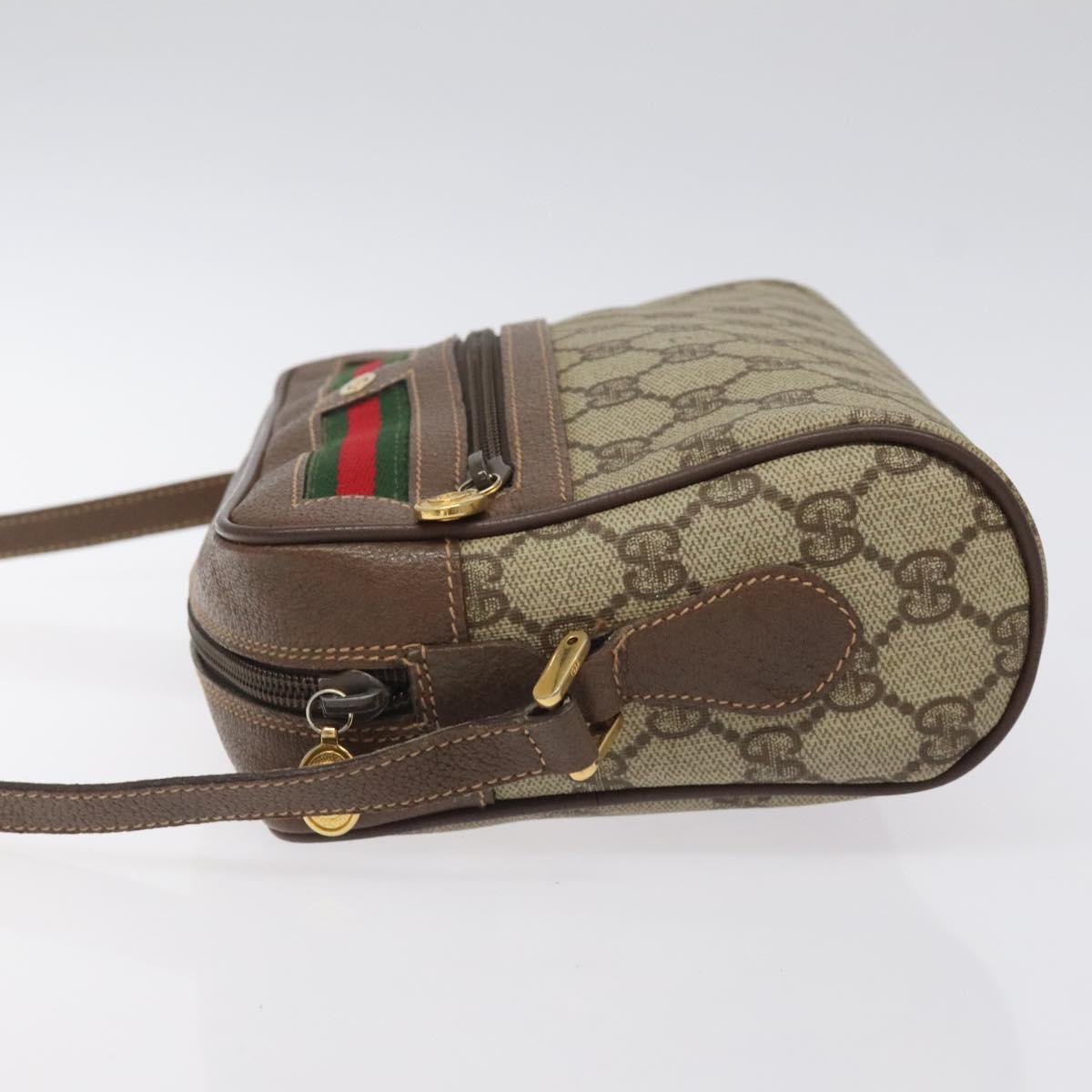 GUCCI GG Supreme Web Sherry Line Shoulder Bag PVC Beige Gold Auth 126092