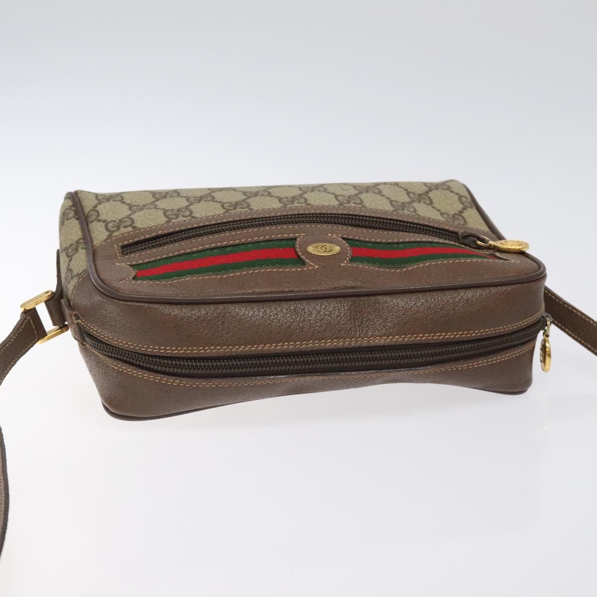 GUCCI GG Supreme Web Sherry Line Shoulder Bag PVC Beige Gold Auth 126092
