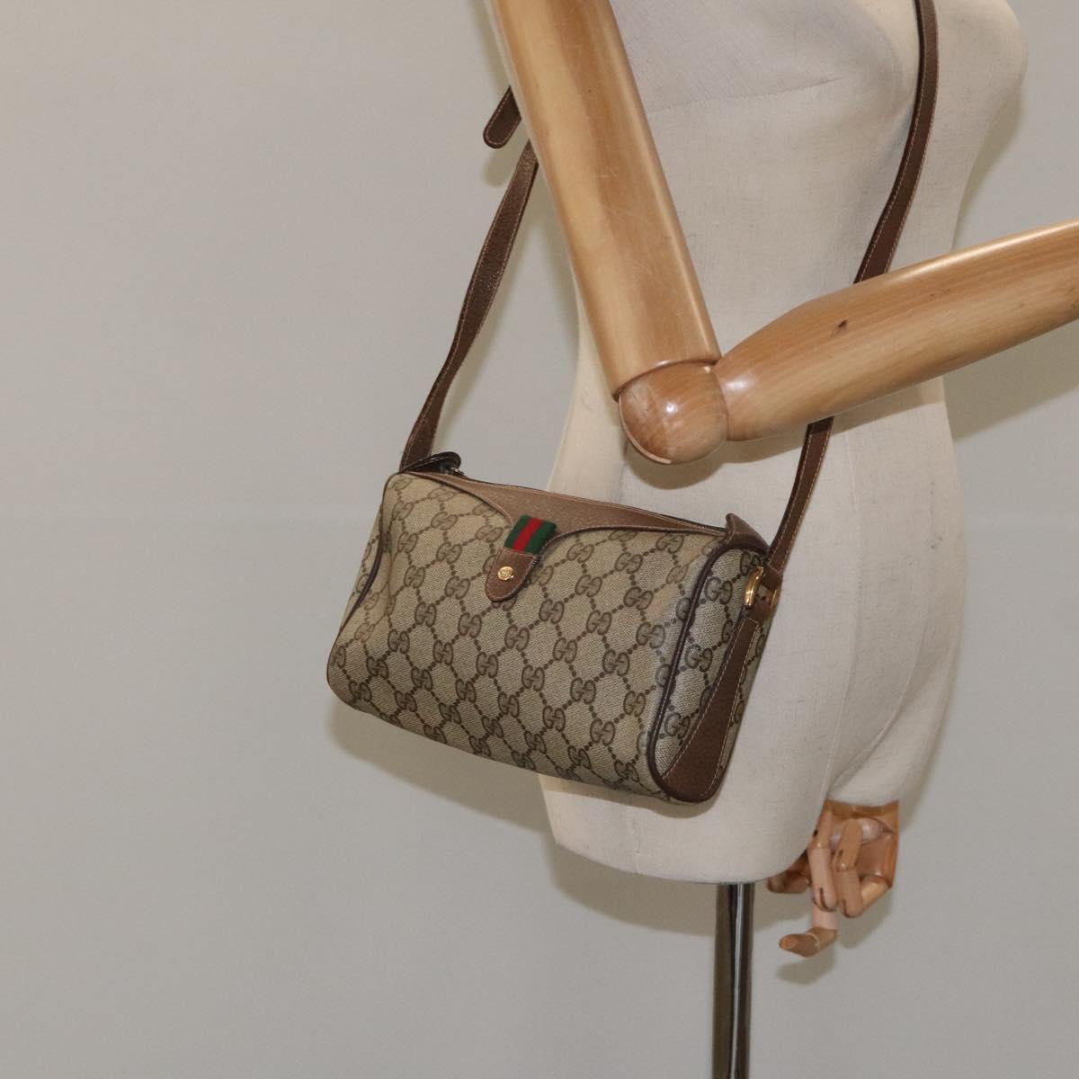 GUCCI GG Supreme Web Sherry Line Shoulder Bag PVC Beige 89 02 018 Auth 126093