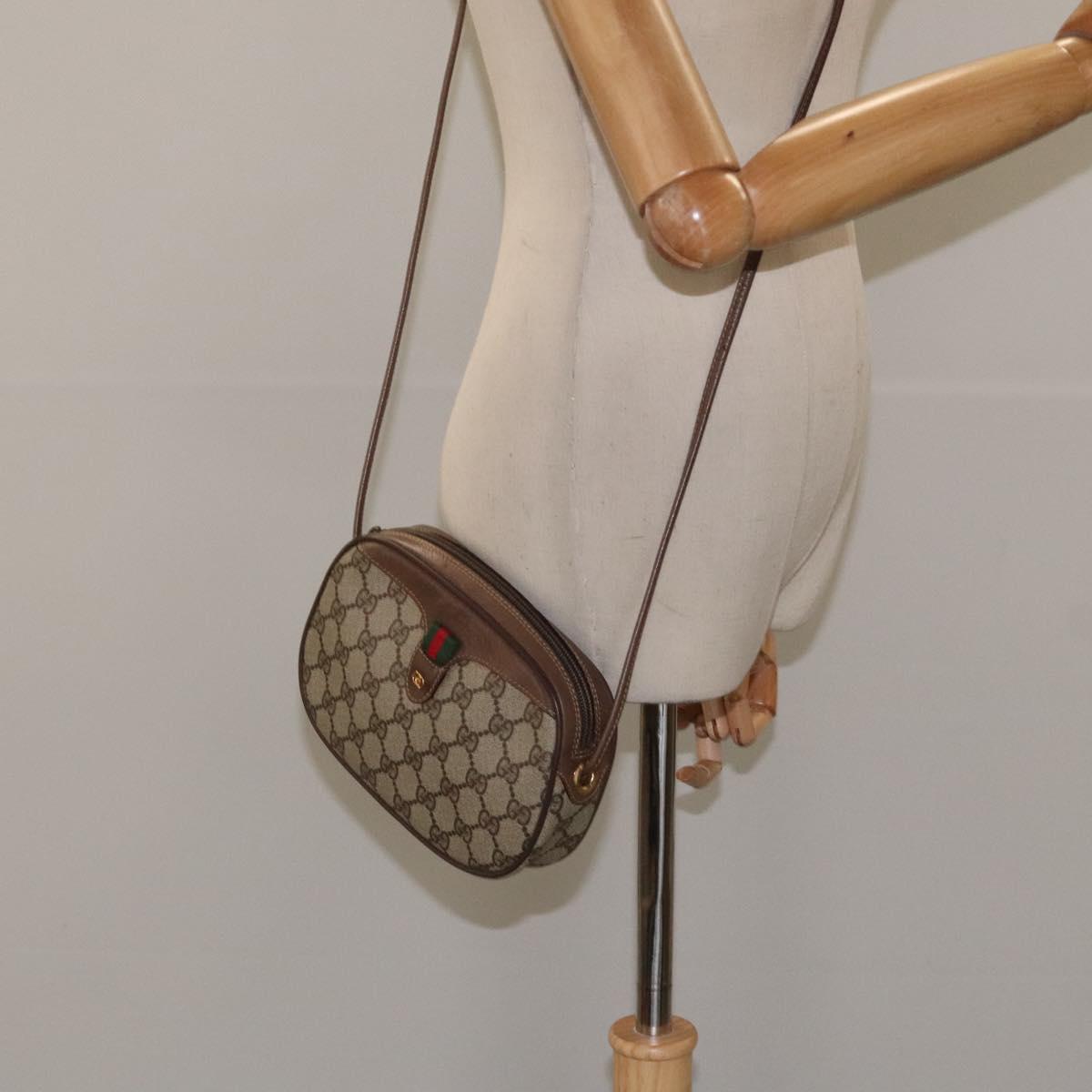 GUCCI GG Supreme Web Sherry Line Shoulder Bag PVC Beige 007 754 6112 Auth 126094