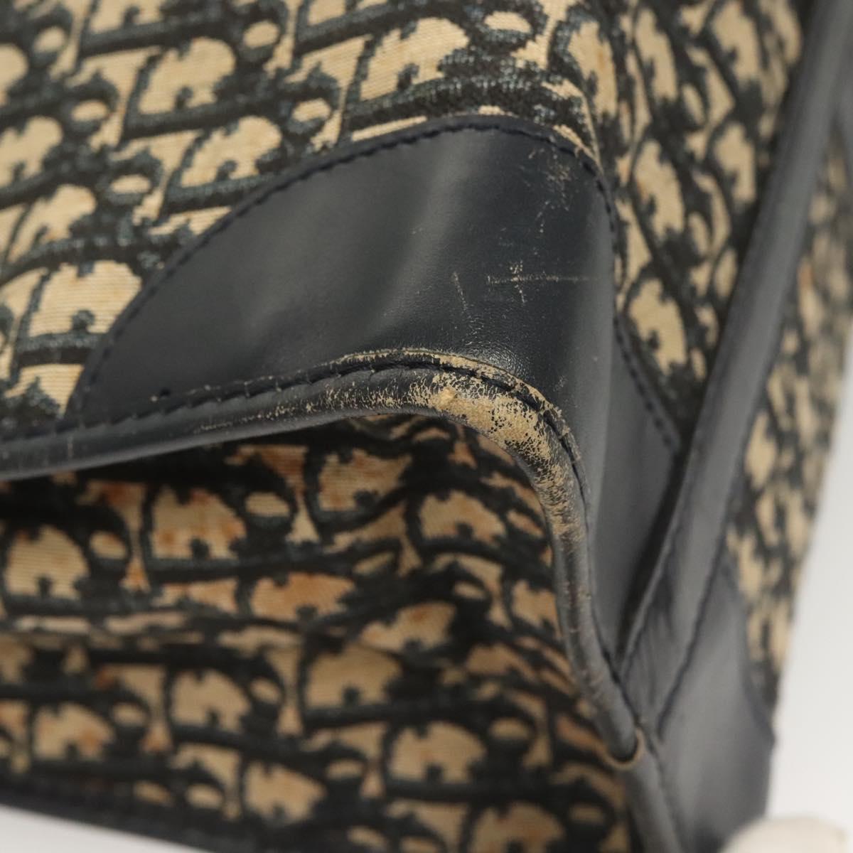 Christian Dior Trotter Canvas Hand Bag Navy Gold Auth 126103