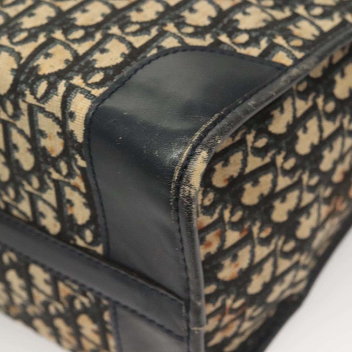 Christian Dior Trotter Canvas Hand Bag Navy Gold Auth 126103