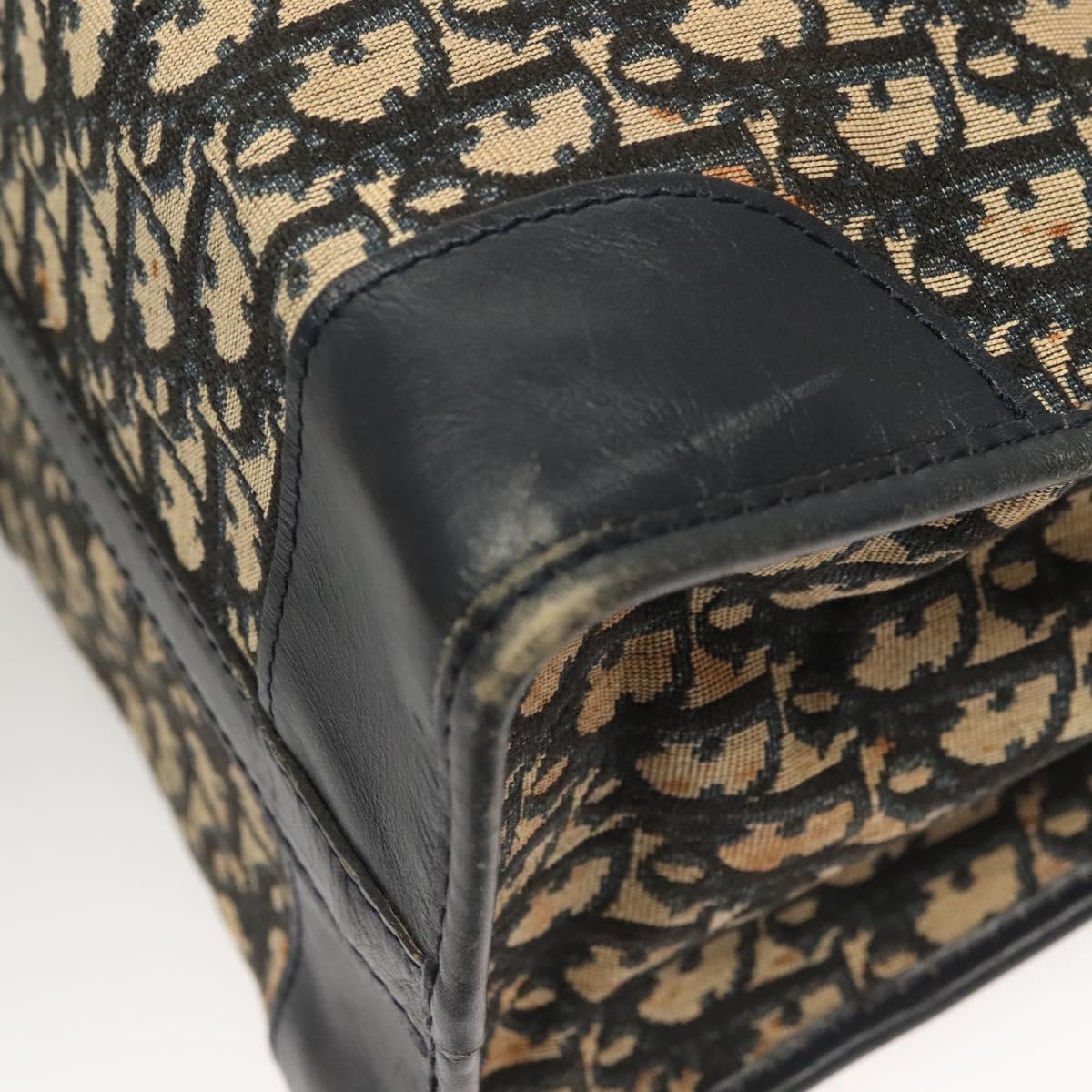 Christian Dior Trotter Canvas Hand Bag Navy Gold Auth 126103