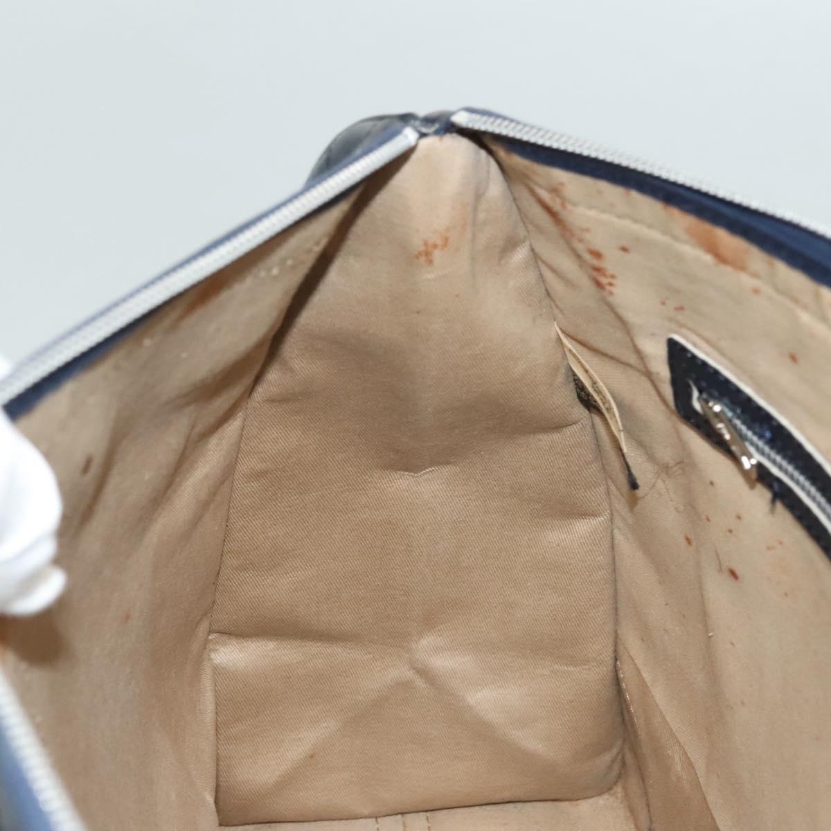 Christian Dior Trotter Canvas Hand Bag Navy Gold Auth 126103