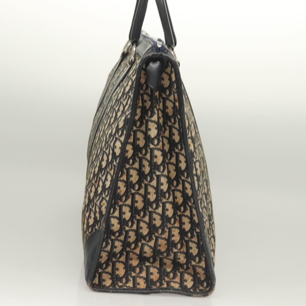 Christian Dior Trotter Canvas Hand Bag Navy Gold Auth 126103
