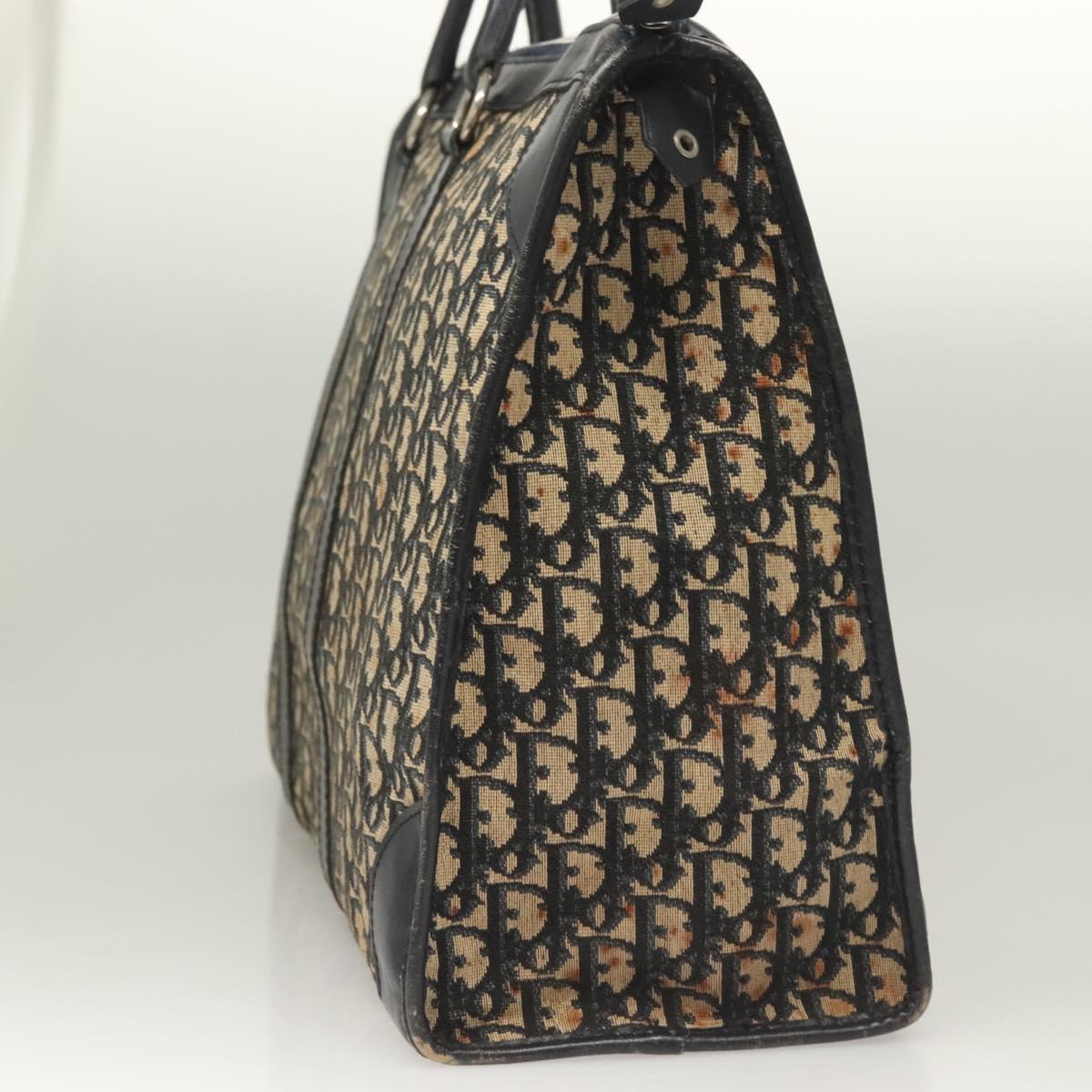 Christian Dior Trotter Canvas Hand Bag Navy Gold Auth 126103