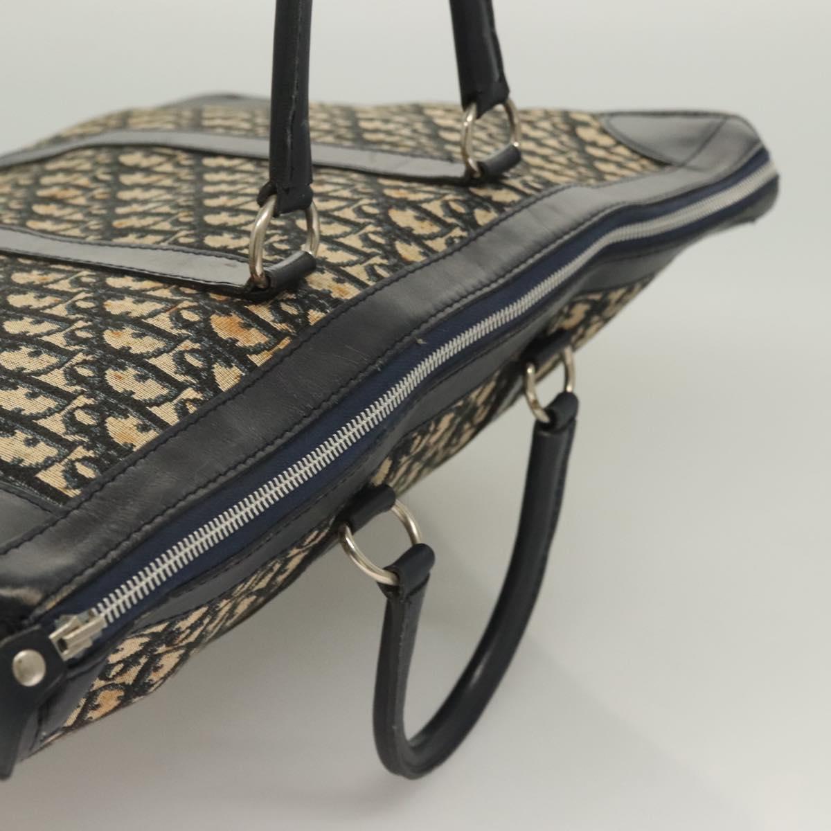 Christian Dior Trotter Canvas Hand Bag Navy Gold Auth 126103