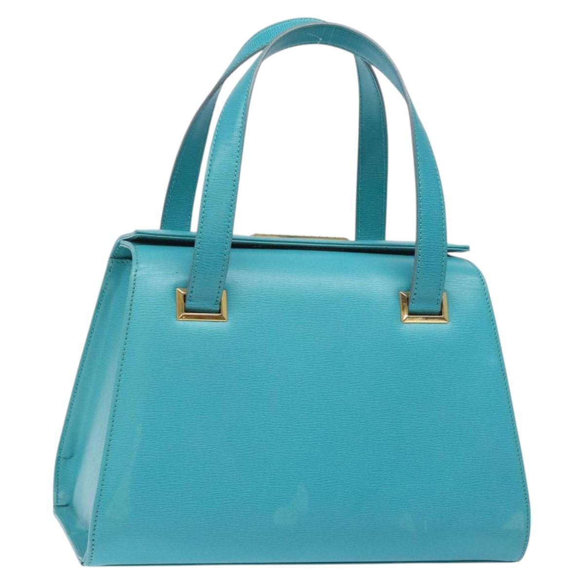 Christian Dior Hand Bag Leather Blue Gold Auth 126106