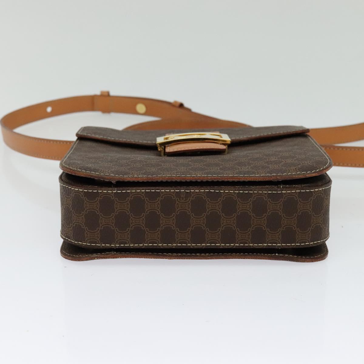 CELINE Macadam Canvas Hand Bag PVC Leather 2way Brown Gold Auth 126107
